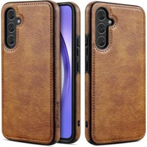 Luxury Premium PU Line Leather Stitching Case Cover For Samsung Galaxy A35/A55 - Brown