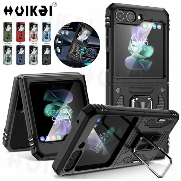 Luxury Premium Armor Hybrid with Ring Holder Kickstand  Rugged  Shockproof Case Cover For Samsung Z Flip5/Z Flip 6 - Image 8