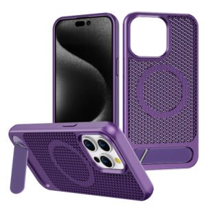 Luxury Premium Mesh Heat Cooling Wireless Charging MagSafe Invisible Stand Hard Case Cover For iPhone Series
