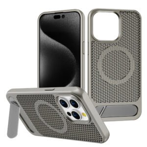 Luxury Premium Mesh Heat Cooling Wireless Charging MagSafe Invisible Stand Hard Case Cover For iPhone Series