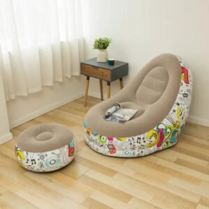 Luxury Premium Inflatable Lounge Chair With Soft Comfortable Ottoman Portable Couch Deck Chair - Khaki