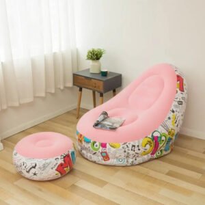 Luxury Premium Inflatable Lounge Chair With Soft Comfortable Ottoman Portable Couch Deck Chair - Pink