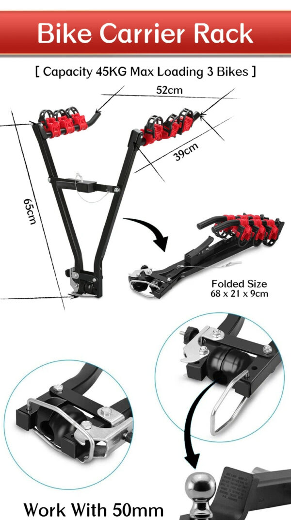 3-Bicycle Sturdy Arm Trunk Mount Bike Carrier Rack Hatchback Rear Holder for AUTO SUV & Cars - Image 30