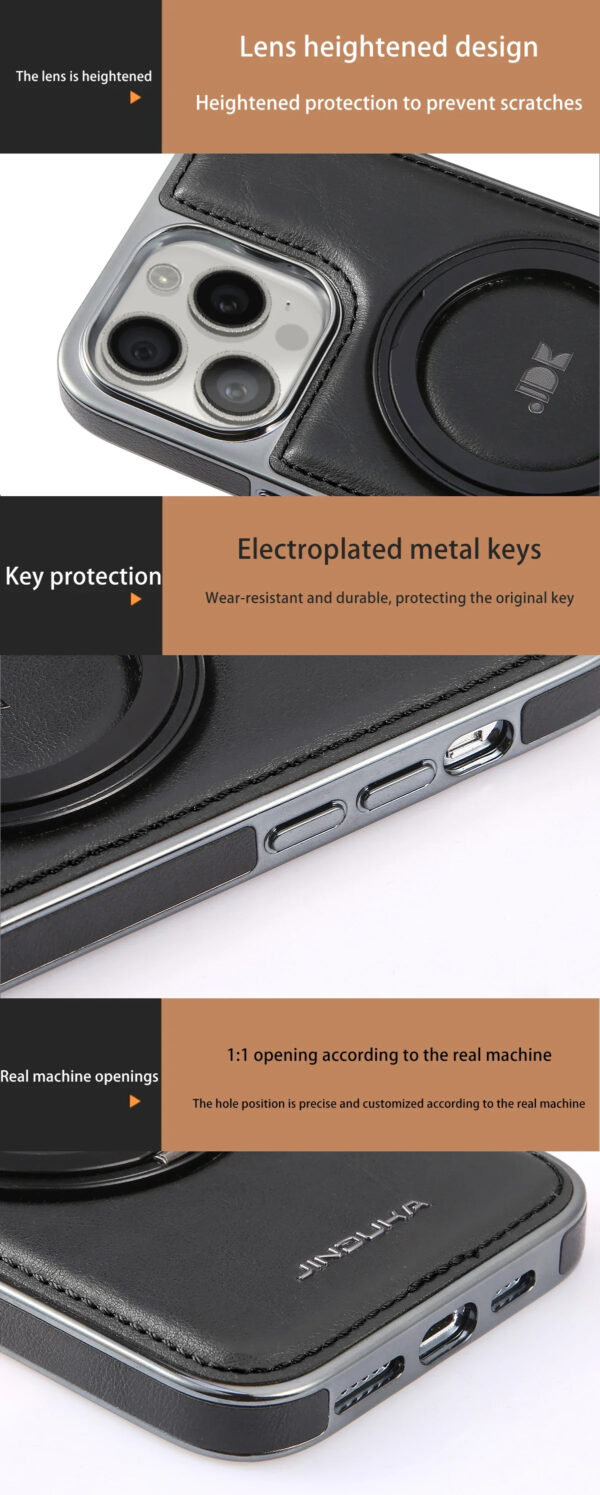 Luxury Premium Leather Magsafe Magnetic Metal Bracket Shockproof Protective case Cover For iPhone Series - Image 6