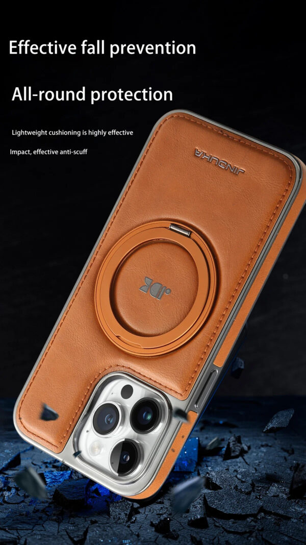 Luxury Premium Leather Magsafe Magnetic Metal Bracket Shockproof Protective case Cover For iPhone Series - Image 2