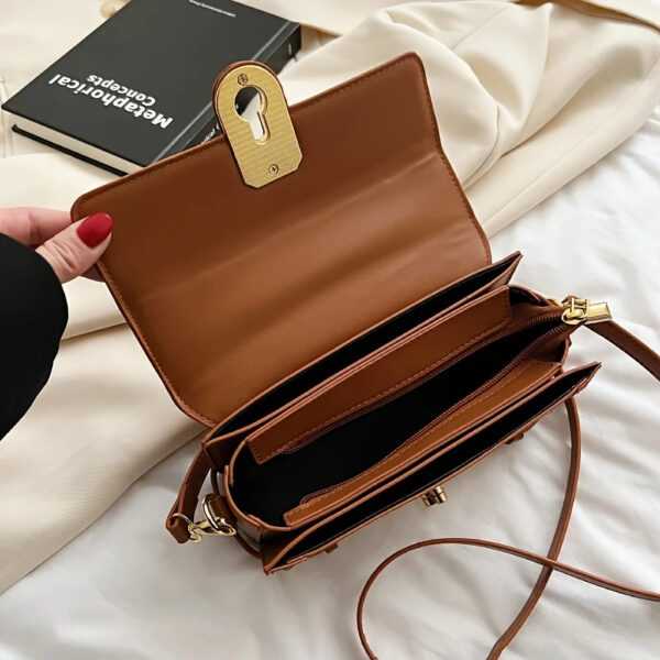 Luxury Premium PU Leather Small Square Bag Shoulder Bag Retro Leisure Crossbody - Image 13