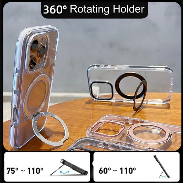 Luxury Premium 360° Rotating Magnetic Holder Magsafe Wireless Charging Transparent Case Cover For iPhone Series - Image 30