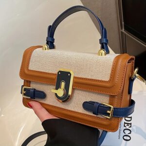 Luxury Premium PU Leather Small Square Bag Shoulder Bag Retro Leisure Crossbody - Brown