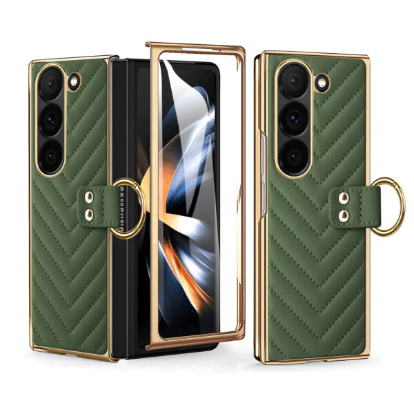 Luxury Premium Diamond air cushion Leather Ring Holder Lens Protection Shockproof Case  Cover For Samsung Galaxy Z Fold 5/Z Fold 6 - Image 12