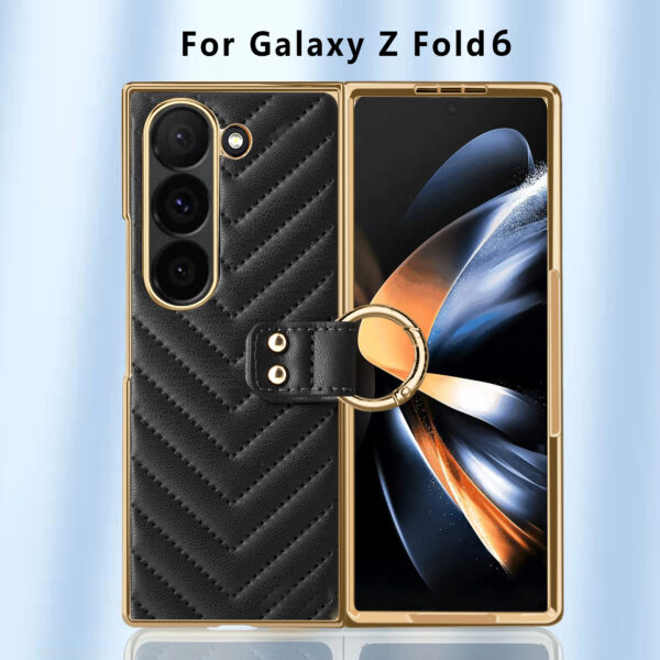 Luxury Premium Diamond air cushion Leather Ring Holder Lens Protection Shockproof Case  Cover For Samsung Galaxy Z Fold 5/Z Fold 6 - Image 3