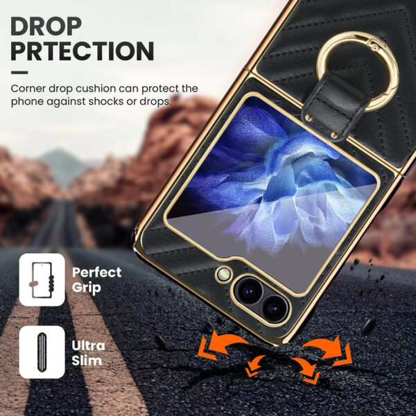 Luxury Premium Diamond air cushion Leather Ring Holder Lens Protection Shockproof Case  Cover For Samsung Galaxy Z Flip 5/Z Flip 6 - Image 4