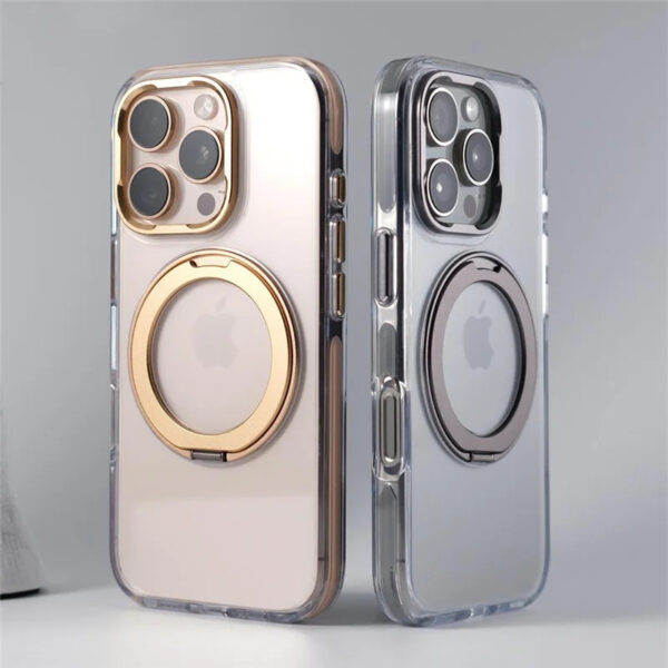 Luxury Premium 360° Rotating Magnetic Holder Magsafe Wireless Charging Transparent Case Cover For iPhone Series