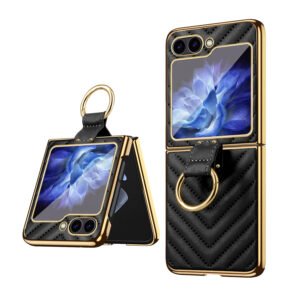 Luxury Premium Diamond air cushion Leather Ring Holder Lens Protection Shockproof Case  Cover For Samsung Galaxy Z Flip 5/Z Flip 6