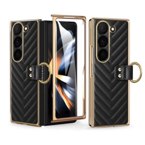 Luxury Premium Diamond air cushion Leather Ring Holder Lens Protection Shockproof Case  Cover For Samsung Galaxy Z Fold 5/Z Fold 6