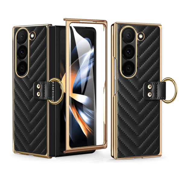 Luxury Premium Diamond air cushion Leather Ring Holder Lens Protection Shockproof Case  Cover For Samsung Galaxy Z Fold 5/Z Fold 6 - Image 18