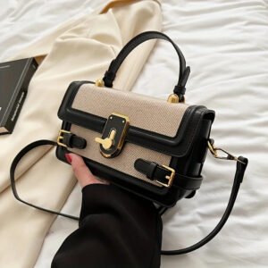 Luxury Premium PU Leather Small Square Bag Shoulder Bag Retro Leisure Crossbody - Black