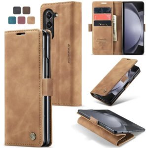 Luxury Premium PU Leather Card Slot Phone Case for Samsung Z Fold 6 - Brown