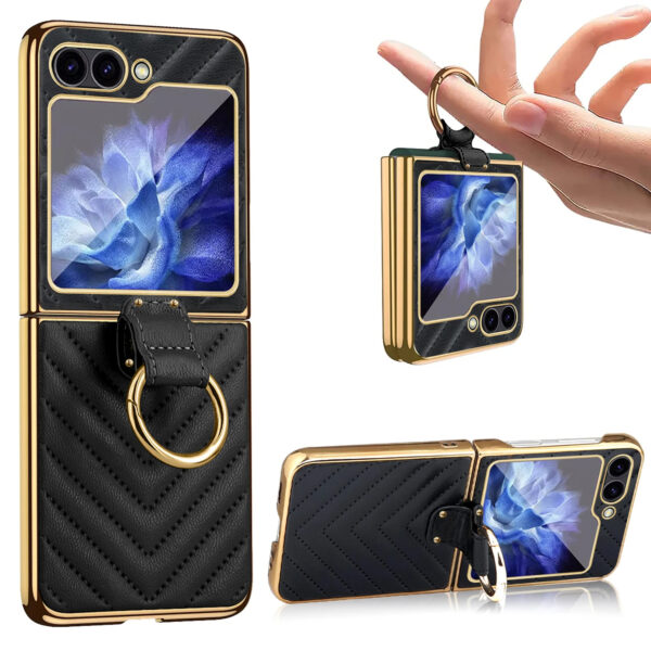 Luxury Premium Diamond air cushion Leather Ring Holder Lens Protection Shockproof Case  Cover For Samsung Galaxy Z Flip 5/Z Flip 6 - Image 10