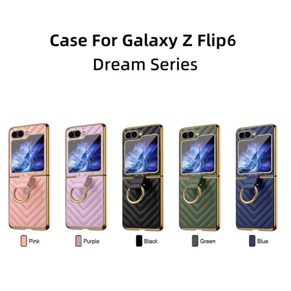 Luxury Premium Diamond air cushion Leather Ring Holder Lens Protection Shockproof Case  Cover For Samsung Galaxy Z Flip 5/Z Flip 6