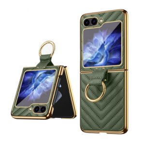 Luxury Premium Diamond air cushion Leather Ring Holder Lens Protection Shockproof Case  Cover For Samsung Galaxy Z Flip 5/Z Flip 6