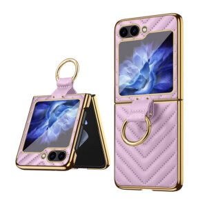 Luxury Premium Diamond air cushion Leather Ring Holder Lens Protection Shockproof Case  Cover For Samsung Galaxy Z Flip 5/Z Flip 6