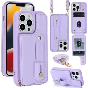 Luxury Premium Crossbody Hand Strap Leather Cover Phone Case for iPhone series