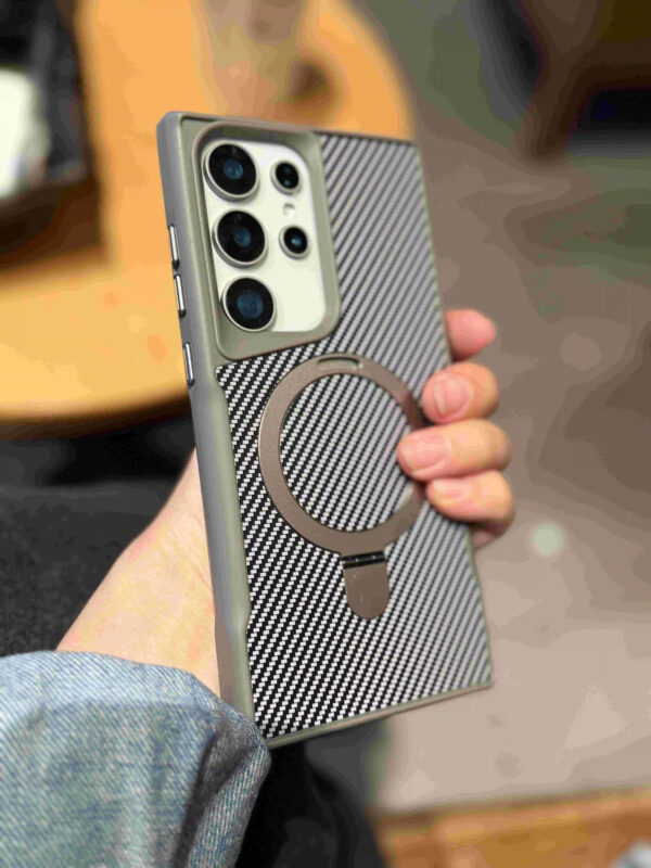 Luxury Premium Carbon Fiber Aluminum Alloy Stand Magnetic Phone Case Cover For Samsung Galaxy S24 Ultra - Image 8