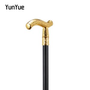 Luxury Premium Golden Wolf Head Flower Totem Relief Walking Stick - Gold