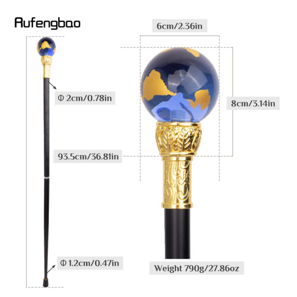 Luxury Premium Transparent Blue Golden Ball Decorative Gentleman Walking Stick