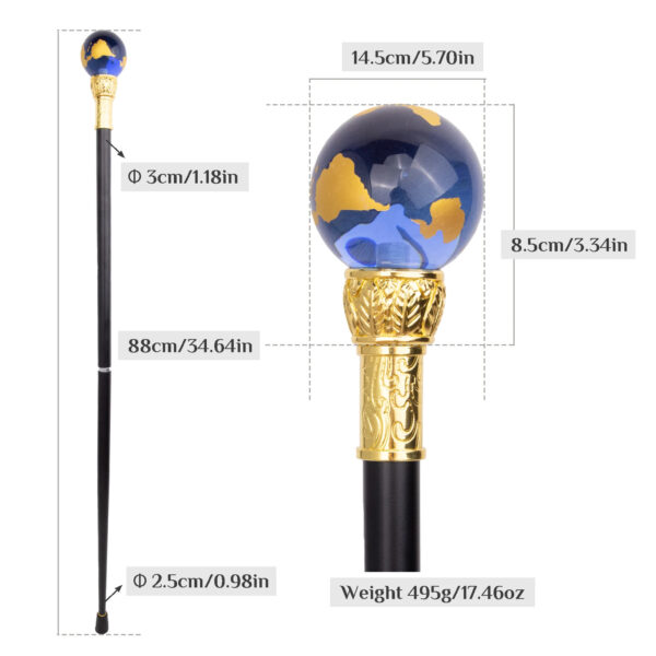 Luxury Premium Transparent Blue Golden Ball Decorative Gentleman Walking Stick - Image 4