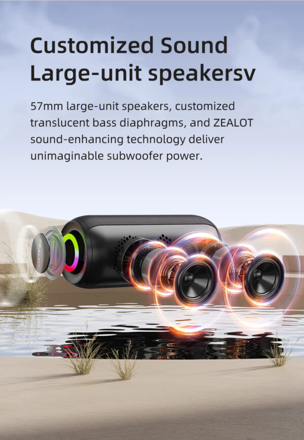 ZEALOT-S32MAX Portable Bluetooth Speaker 20W IPX5 Waterproof Powerful Sound Bluetooth Speaker - Image 2