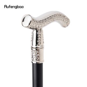 Luxury Premium Golden Wolf Head Flower Totem Relief Walking Stick - Silver