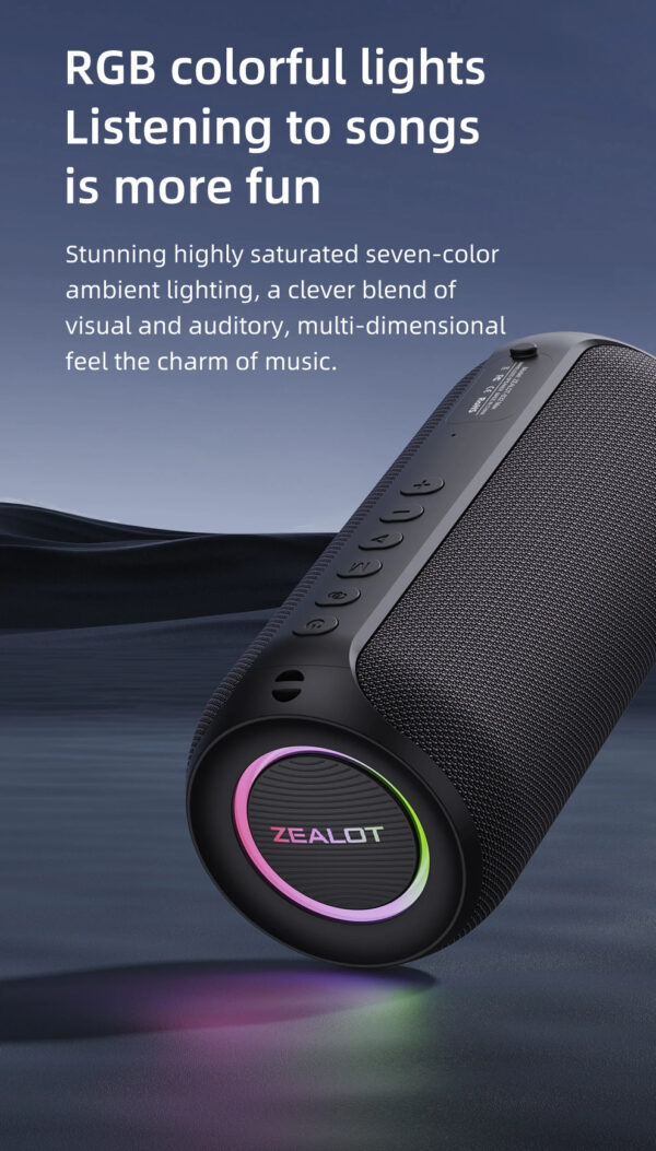 ZEALOT-S32MAX Portable Bluetooth Speaker 20W IPX5 Waterproof Powerful Sound Bluetooth Speaker - Image 5