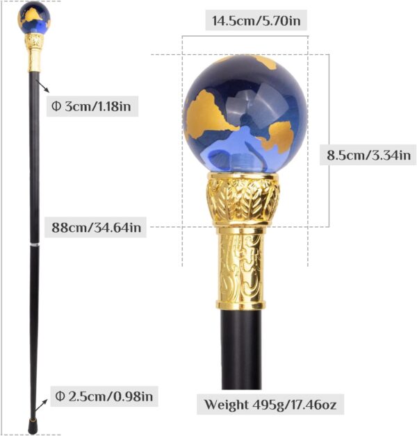 Luxury Premium Transparent Blue Golden Ball Decorative Gentleman Walking Stick - Image 20