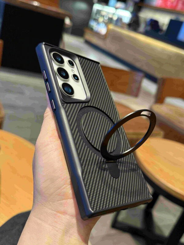 Luxury Premium Carbon Fiber Aluminum Alloy Stand Magnetic Phone Case Cover For Samsung Galaxy S24 Ultra - Image 15