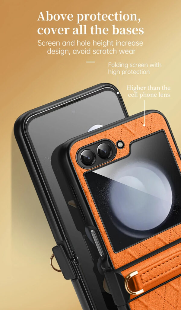 Luxury Premium SULADA Litchi Texture Leather + TPU Phone Case with Strap Case Cover For Z Flip 5/Z Flip 6 - Image 5
