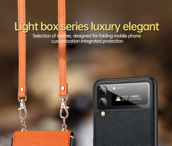 Luxury Premium SULADA Litchi Texture Leather + TPU Phone Case with Strap Case Cover For Z Flip 3/Z Flip 4 - Image 3