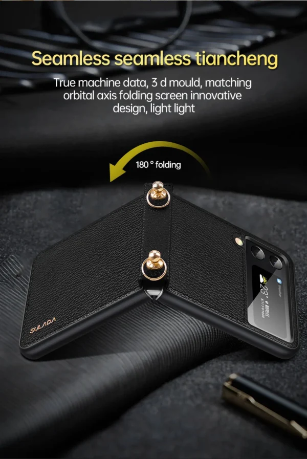Luxury Premium SULADA Litchi Texture Leather + TPU Phone Case with Strap Case Cover For Z Flip 3/Z Flip 4 - Image 6