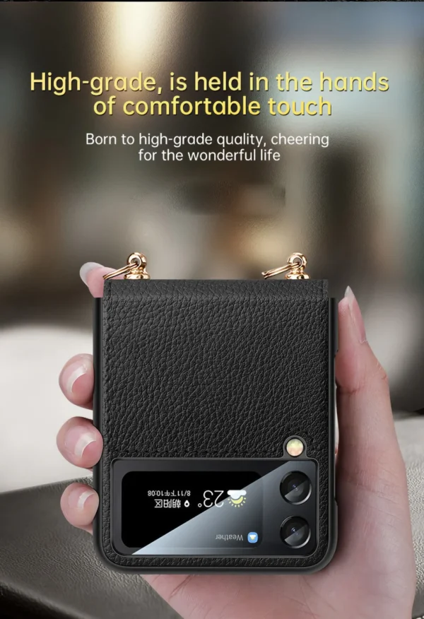 Luxury Premium SULADA Litchi Texture Leather + TPU Phone Case with Strap Case Cover For Z Flip 3/Z Flip 4 - Image 4