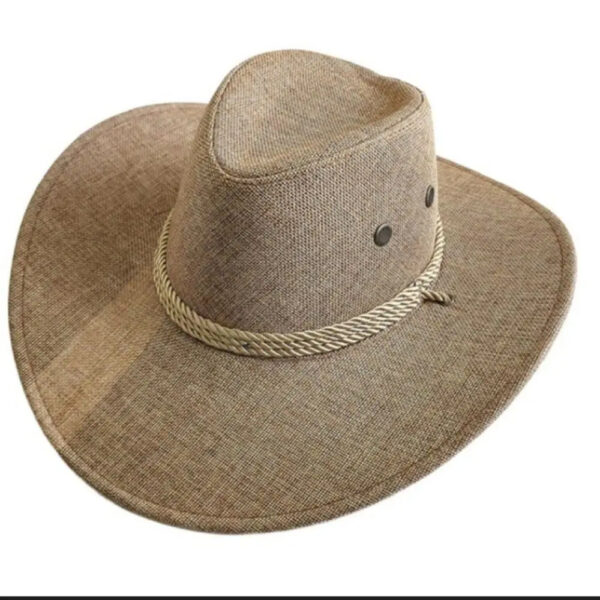 2025 New Linen Unisex Summer Sun Solid Cool Wide Brim Western Cowboy Hat - Image 7