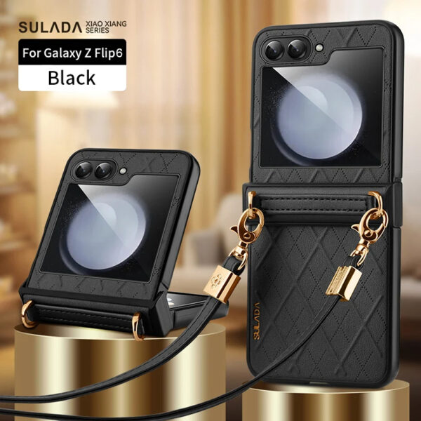 Luxury Premium SULADA Litchi Texture Leather + TPU Phone Case with Strap Case Cover For Z Flip 5/Z Flip 6 - Image 7