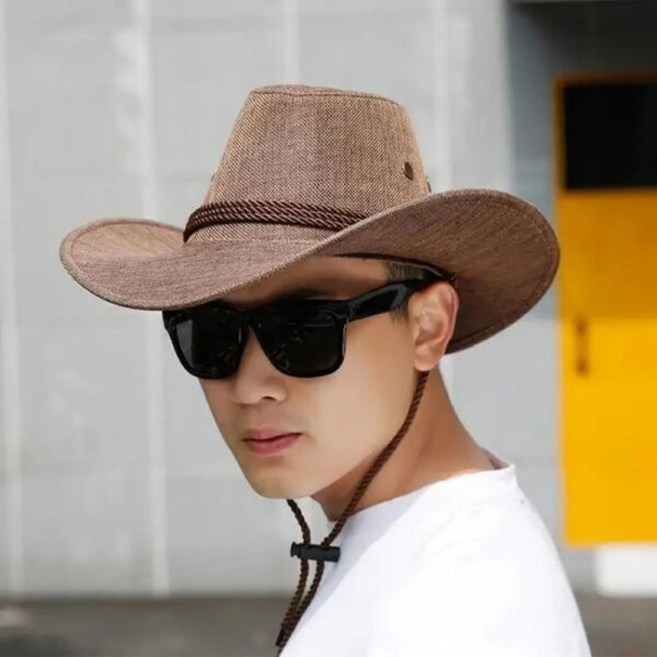 2025 New Linen Unisex Summer Sun Solid Cool Wide Brim Western Cowboy Hat - Image 8