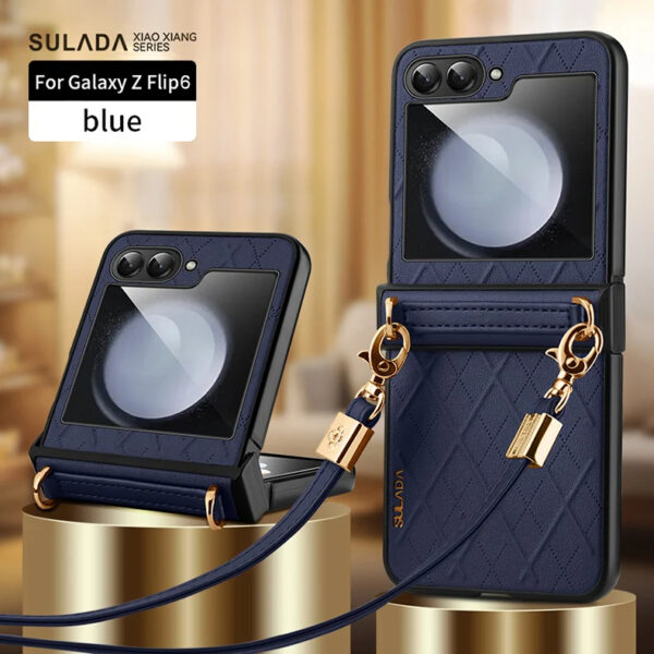 Luxury Premium SULADA Litchi Texture Leather + TPU Phone Case with Strap Case Cover For Z Flip 5/Z Flip 6 - Image 8