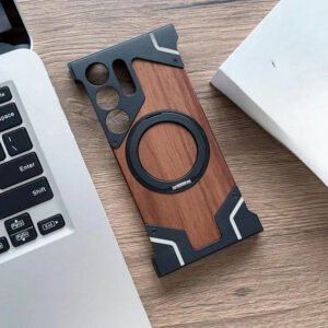 Luxury Premium Walnut Wood Metal Borderless Armor Case 360° Rotating Magnetic Bracket Shockproof Cover For Samsung S Series