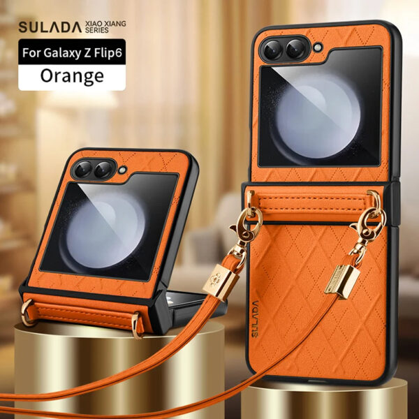 Luxury Premium SULADA Litchi Texture Leather + TPU Phone Case with Strap Case Cover For Z Flip 5/Z Flip 6 - Image 10