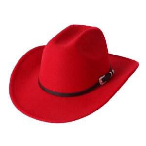 British Style Cowboy Hat Fashion Chic Unisex Solid Color Jazz Hat - Red