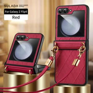 Luxury Premium SULADA Litchi Texture Leather + TPU Phone Case with Strap Case Cover For Z Flip 5/Z Flip 6