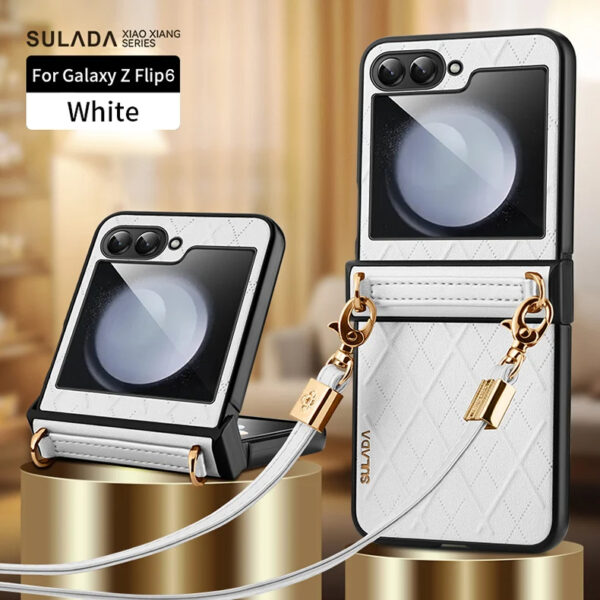 Luxury Premium SULADA Litchi Texture Leather + TPU Phone Case with Strap Case Cover For Z Flip 5/Z Flip 6 - Image 12
