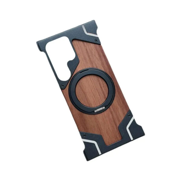 Luxury Premium Walnut Wood Metal Borderless Armor Case 360° Rotating Magnetic Bracket Shockproof Cover For Samsung S Series - Image 19