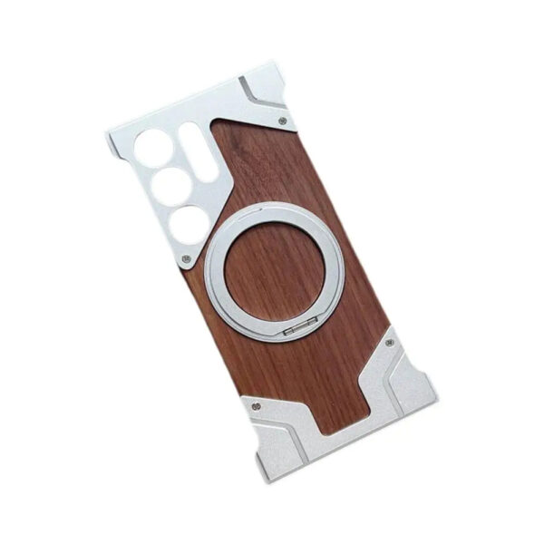 Luxury Premium Walnut Wood Metal Borderless Armor Case 360° Rotating Magnetic Bracket Shockproof Cover For Samsung S Series - Image 20